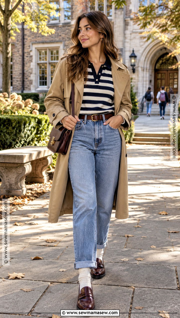 Boyfriend Jeans With Striped Polo and Loafers - 15 boyfriend jeans fall