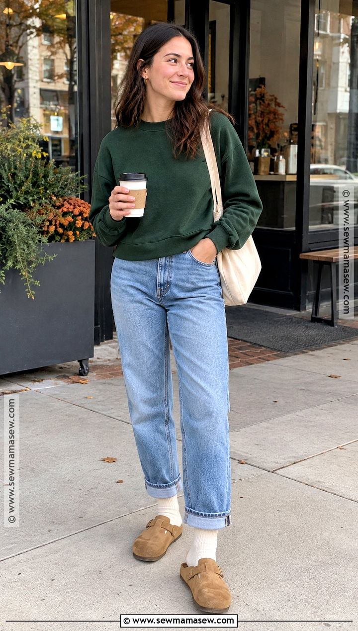 Boyfriend Jeans With Sweatshirt and Suede Clogs - 15 boyfriend jeans fall