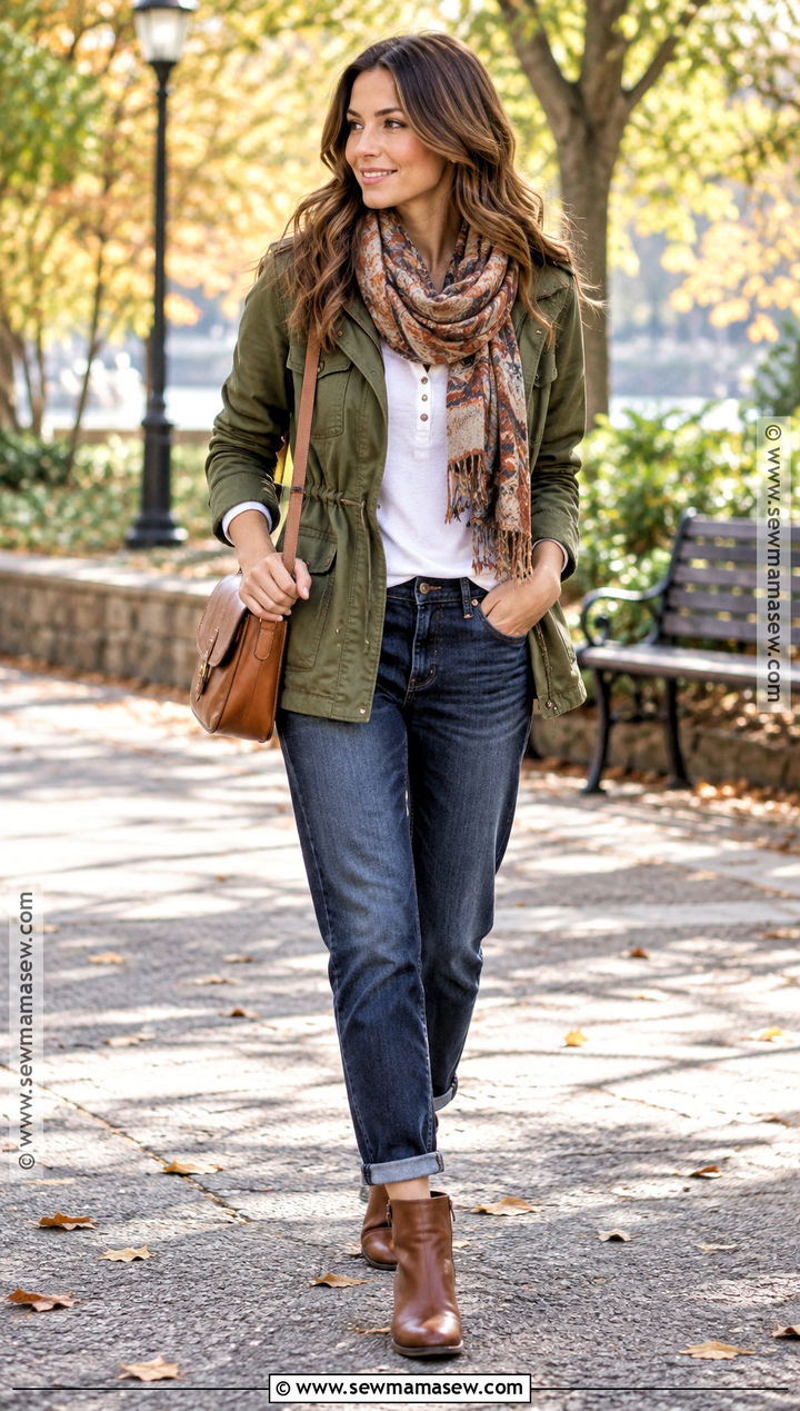 Boyfriend Jeans With Utility Jacket And Ankle Boots - 20 boyfriend jeans outfit fall