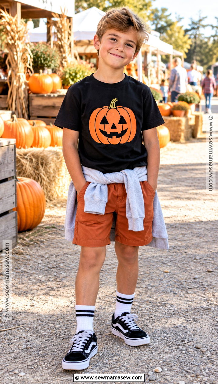 Boys Black Pumpkin Shirt With Orange Shorts - 15 boys pumpkin shirt ideas
