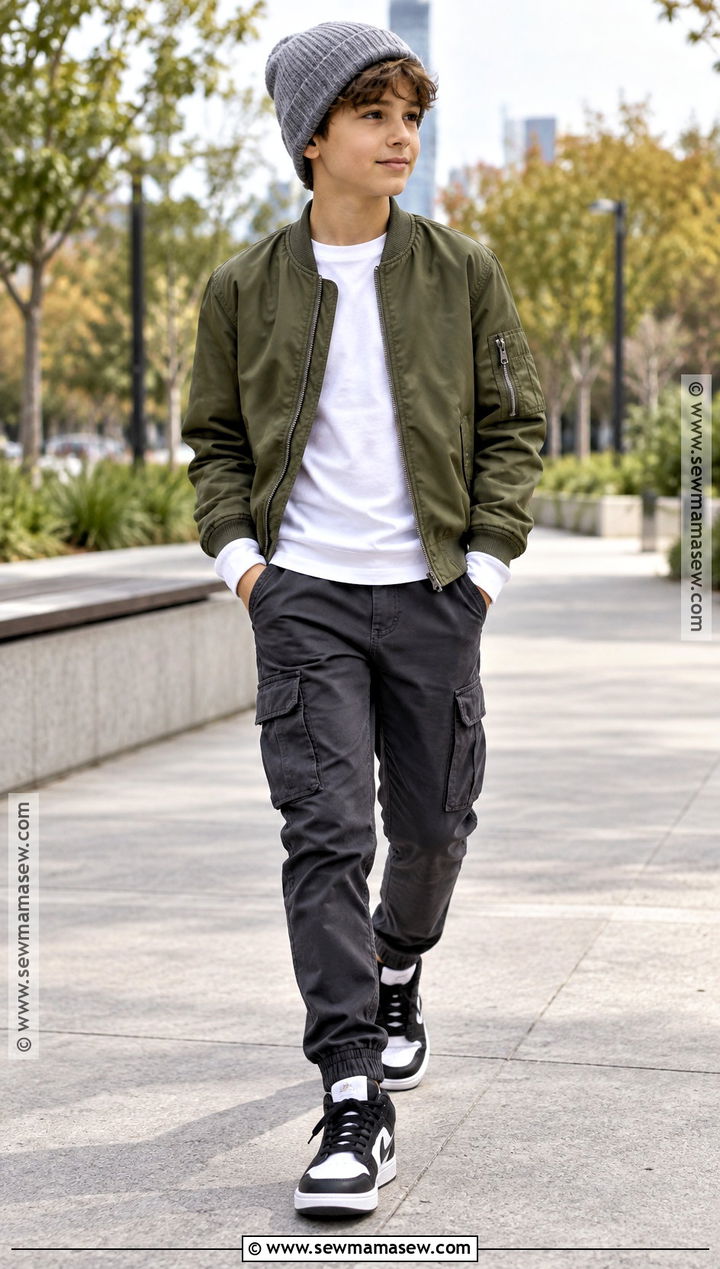Boys Bomber Jacket And Cargo Joggers Fall Outfit - 25 boys fall outfits