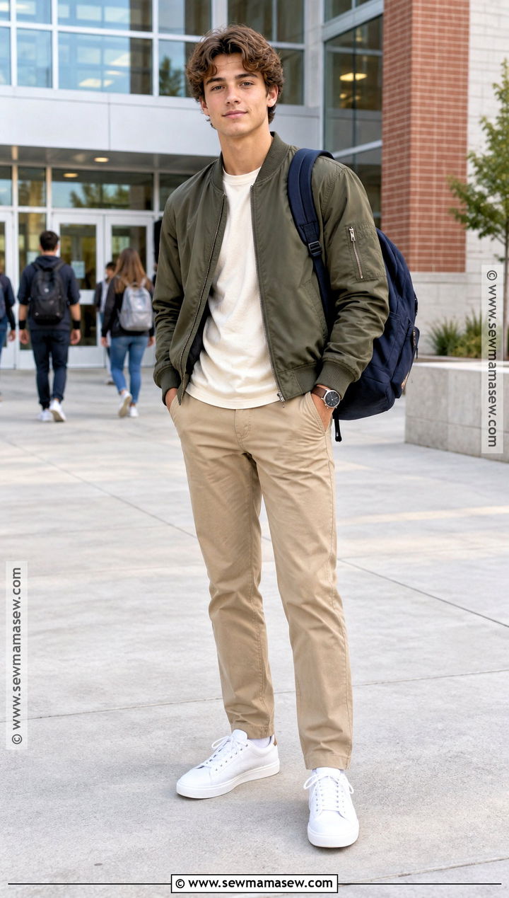 Boys Bomber Jacket And Chino Outfit - 20 Back To School Outfits for Boys