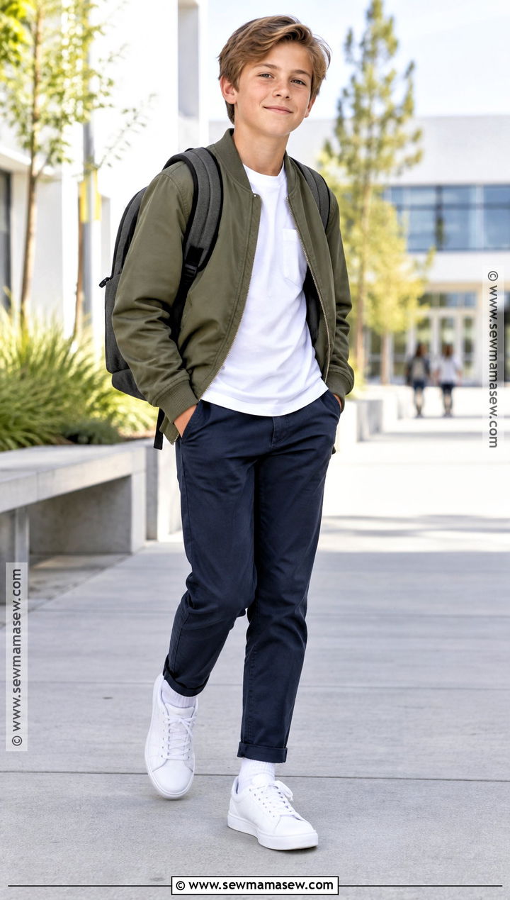 Boys Bomber Jacket And Chinos Outfit - 15 boys capsule wardrobe back to school ideas