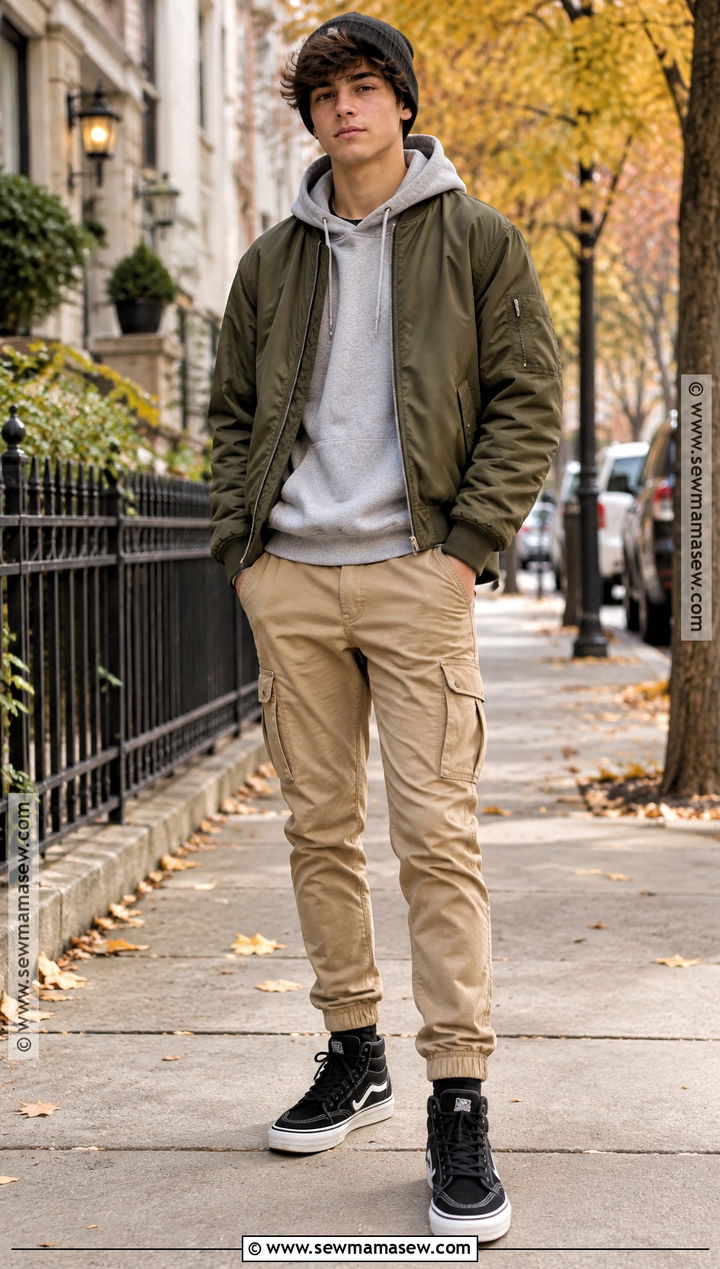 Boys Bomber Jacket With Cargo Pants Outfit - 15 boys fall fashion ideas 2026