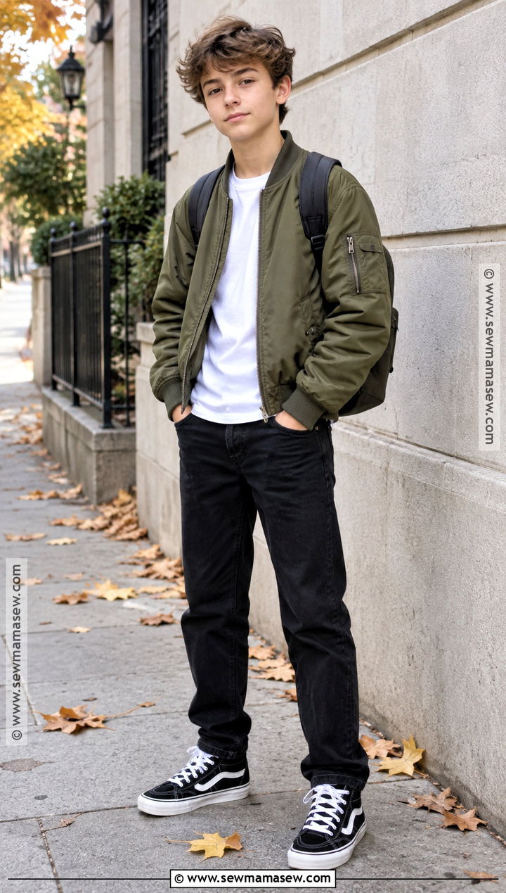 Boys Bomber Jacket With T Shirt And Black Jeans - 15 boys fall clothes