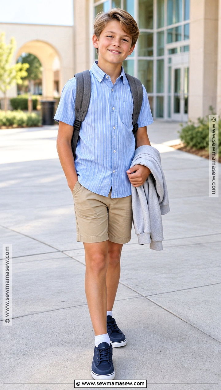 Boys Button Down Shirt And Chino Shorts Outfit - 15 boys back to school clothes