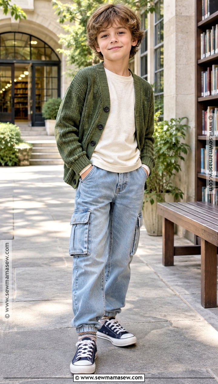 Boys Cardigan And Cargo Jeans Fall Outfit - 15 boys fall style ideas