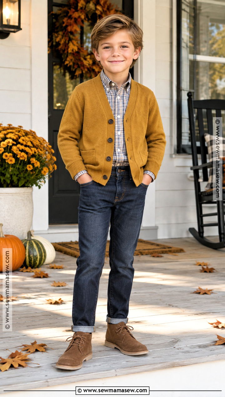 Boys Cardigan And Dark Jeans Fall Outfit - 20 boys fall outfits for kids