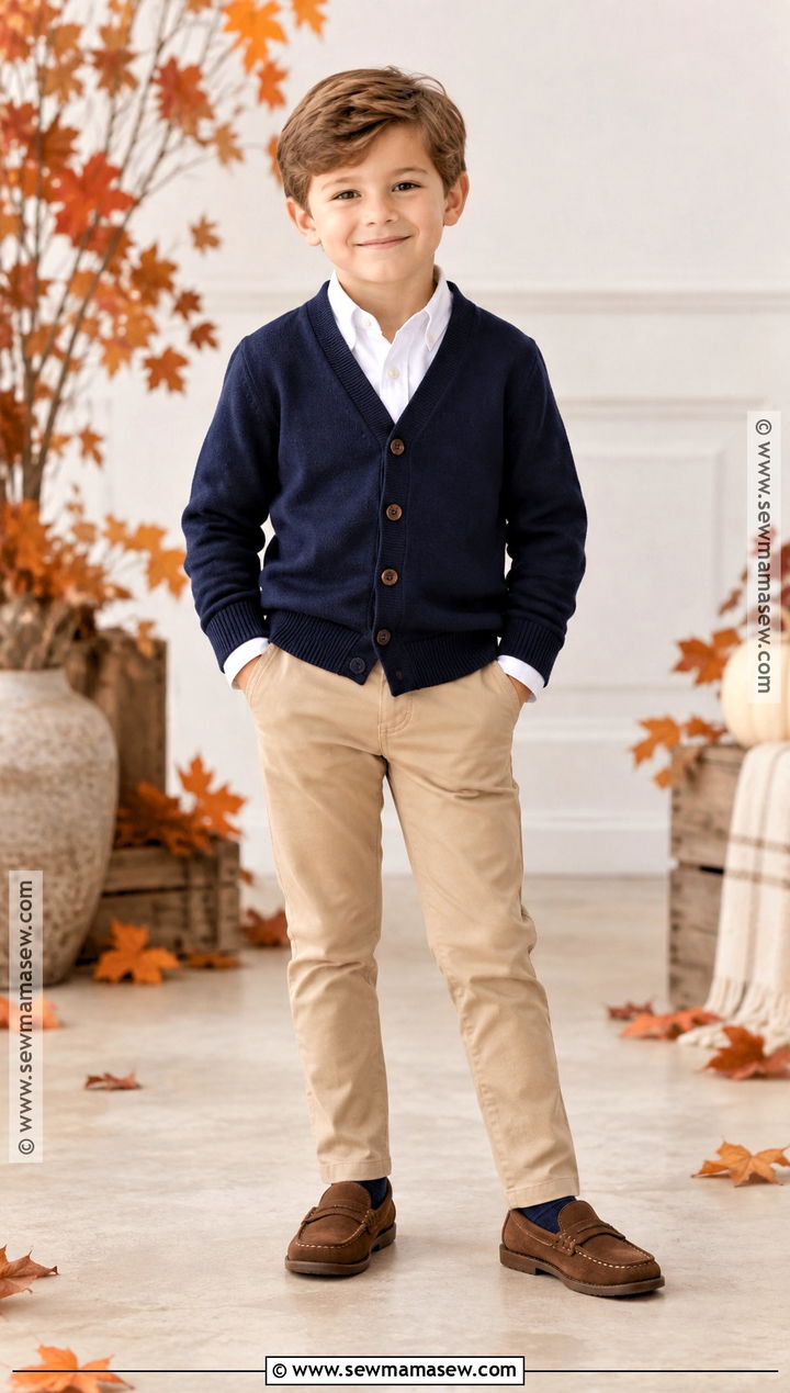 Boys Cardigan With Oxford Shirt And Chinos - 15 boys fall clothes