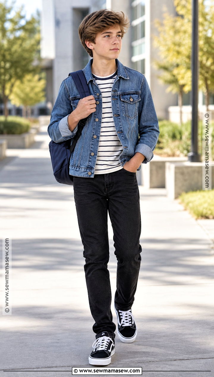 Boys Denim Jacket And Black Jeans Outfit - 15 boys back to school clothes