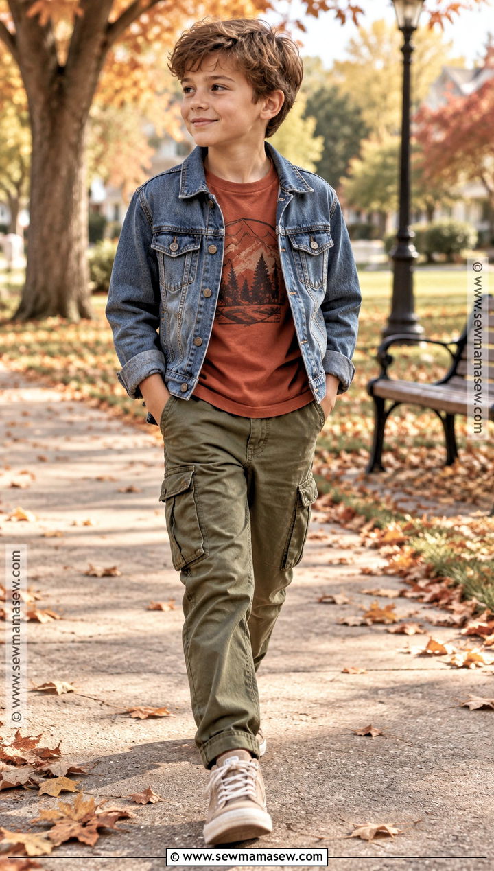Boys Denim Jacket And Cargo Pants Fall Outfit - 15 boys fall style ideas