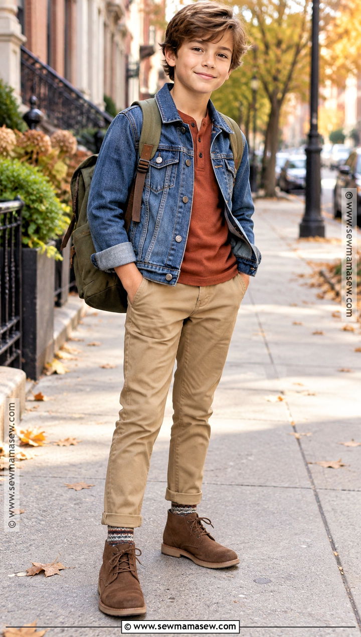 Boys Denim Jacket And Chinos Fall Outfit - 25 boys fall outfits