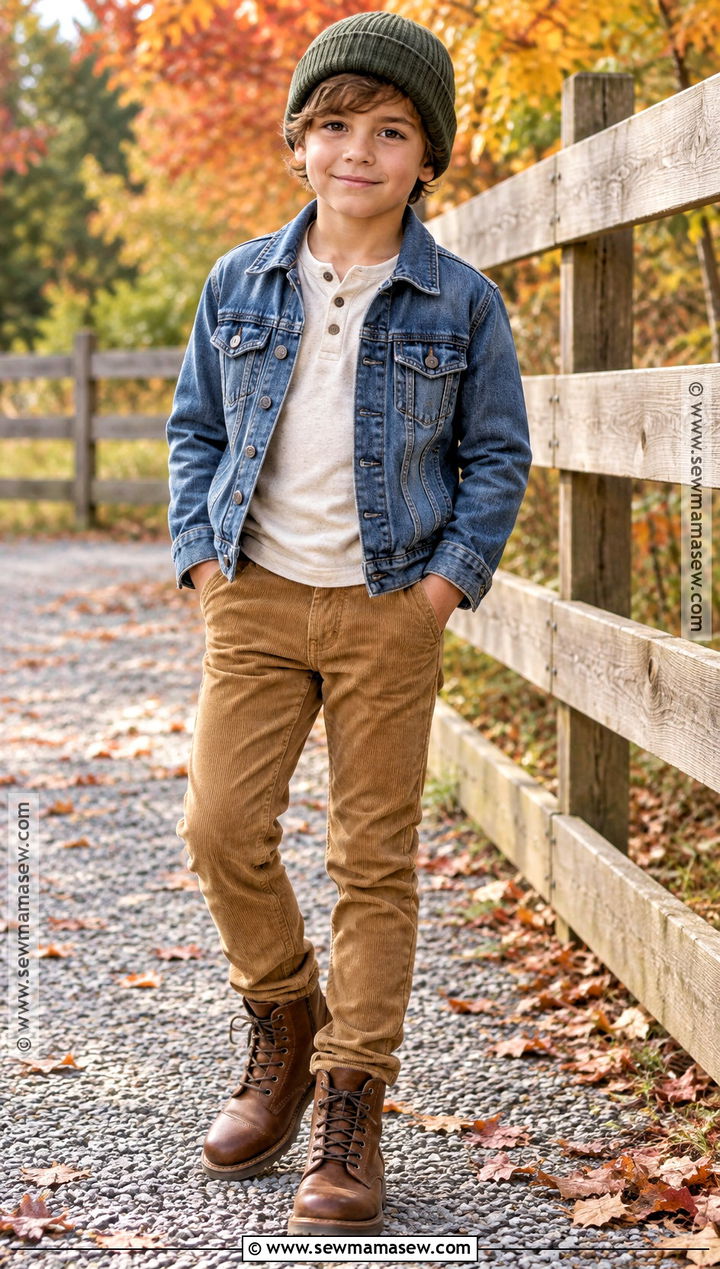 Boys Denim Jacket With Corduroy Pants Outfit - 15 boys fall fashion ideas 2026
