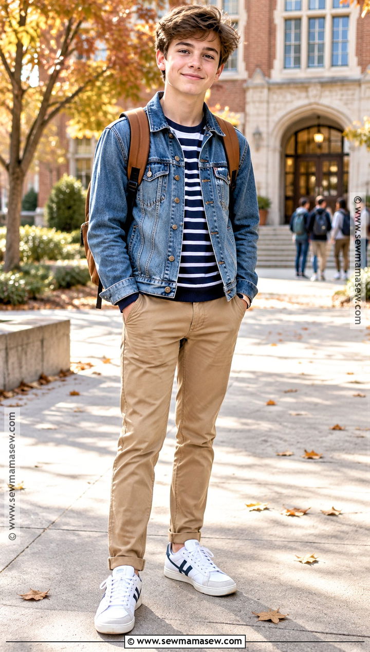 Boys Denim Jacket and Chino Outfit - 15 Casual Fall Outfits for Boys