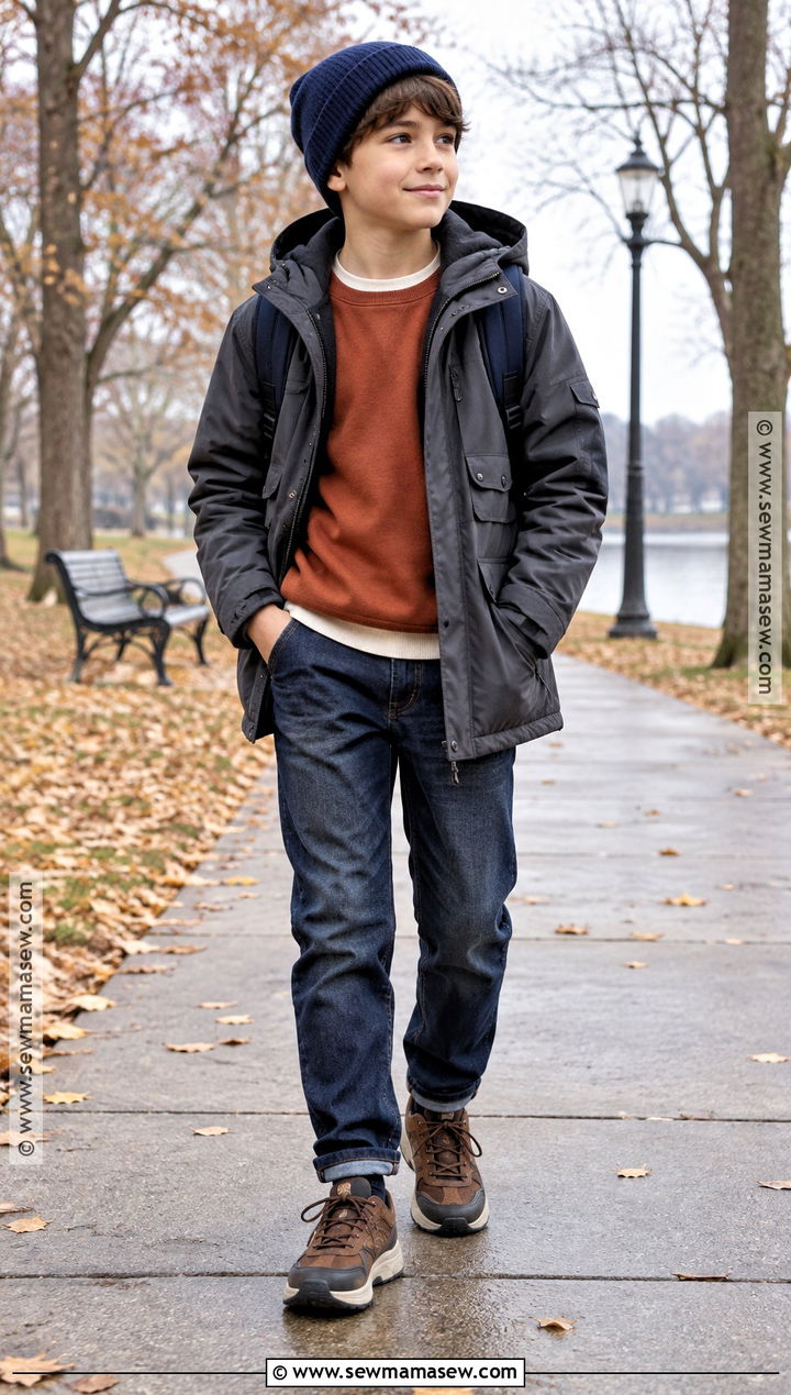 Boys Fall Outfit With Parka and Layered Basics - 15 boys fall capsule wardrobe ideas