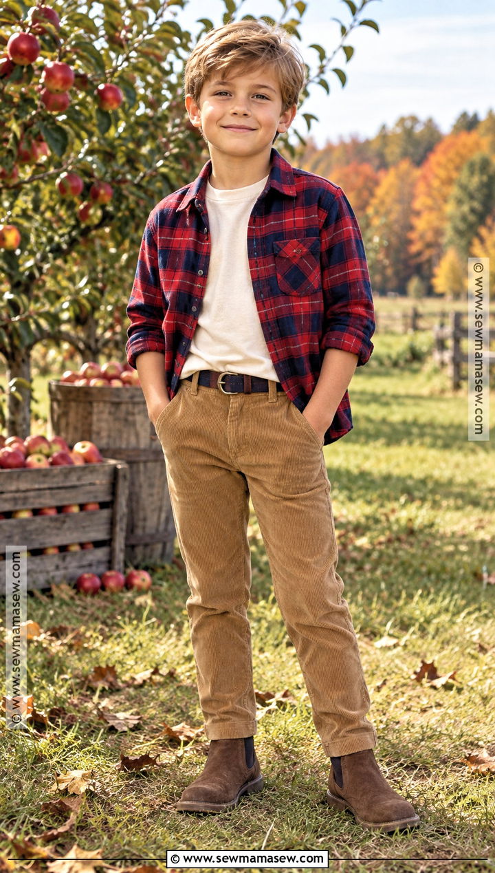 Boys Flannel Shirt And Corduroy Pants Fall Outfit - 25 boys fall outfits
