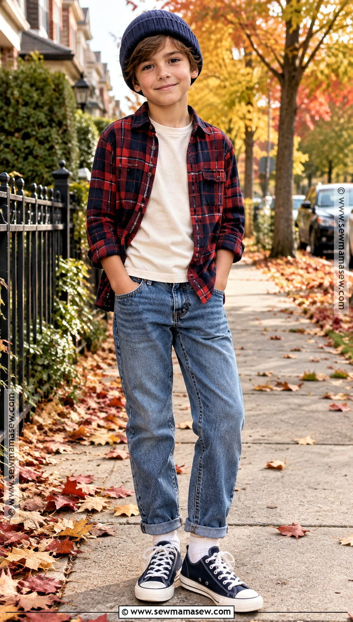 Boys Flannel Shirt With Jeans And Sneakers - 15 boys fall clothes