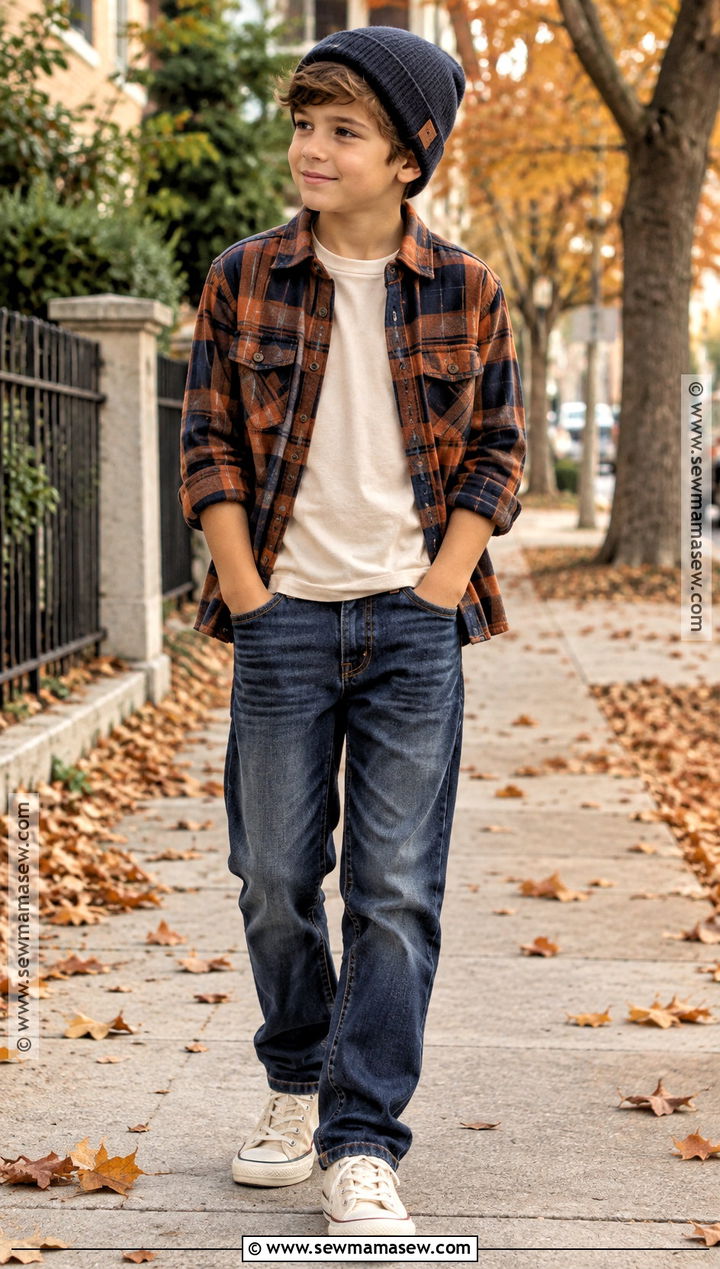 Boys Flannel Shirt With Jeans Fall Outfit - 15 kids fall outfits for boys