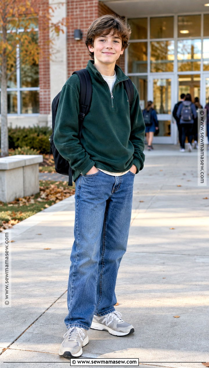 Boys Fleece Pullover And Jeans Outfit - 15 boys capsule wardrobe back to school ideas