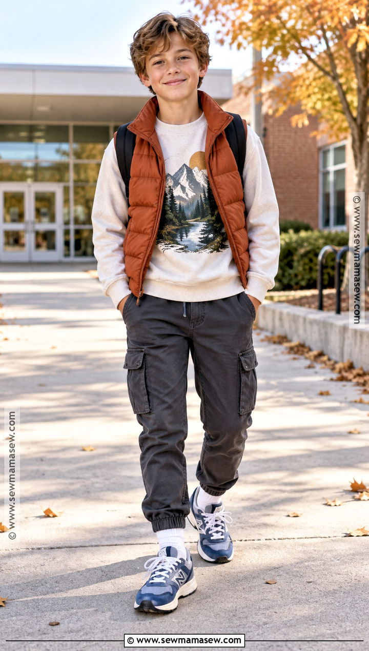 Boys Graphic Sweatshirt And Cargo Joggers Fall Outfit - 20 boys fall outfits for kids