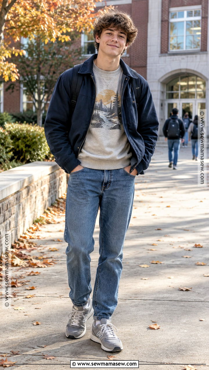 Boys Graphic Sweatshirt And Relaxed Jeans Fall Outfit - 25 boys fall outfits