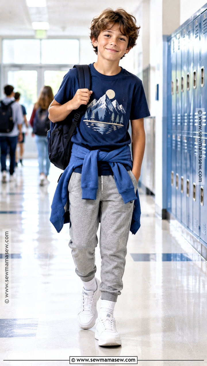 Boys Graphic Tee And Joggers Outfit - 15 boys capsule wardrobe back to school ideas