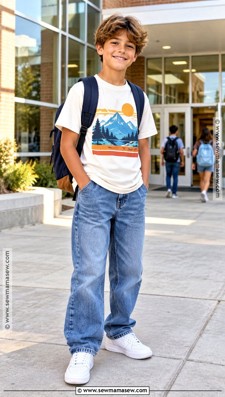 Boys Graphic Tee And Relaxed Jeans Outfit - 20 Back To School Outfits for Boys