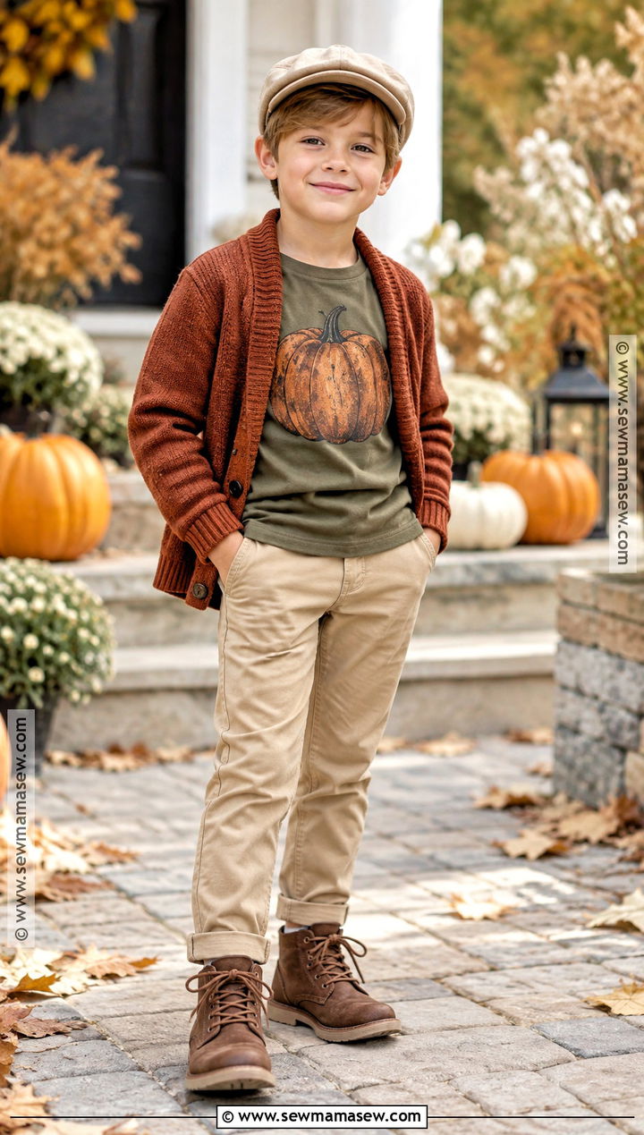 Boys Green Pumpkin Shirt With Tan Pants - 15 boys pumpkin shirt ideas