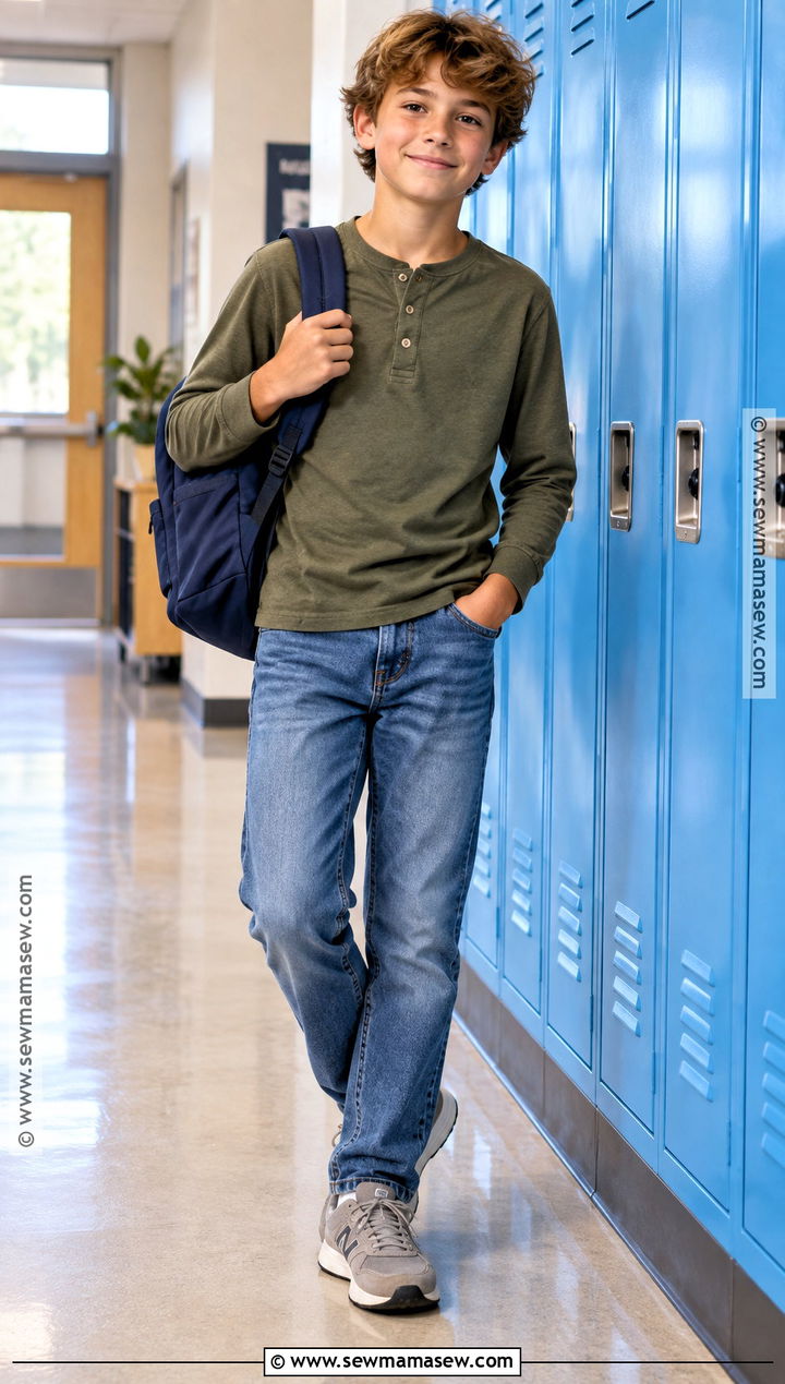 Boys Henley Shirt And Jeans Outfit - 15 boys capsule wardrobe back to school ideas