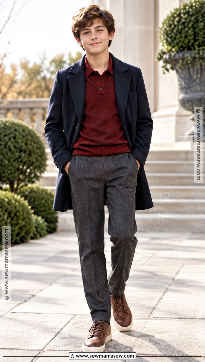Boys Knit Polo With Tailored Trousers Outfit - 15 boys fall fashion ideas 2026
