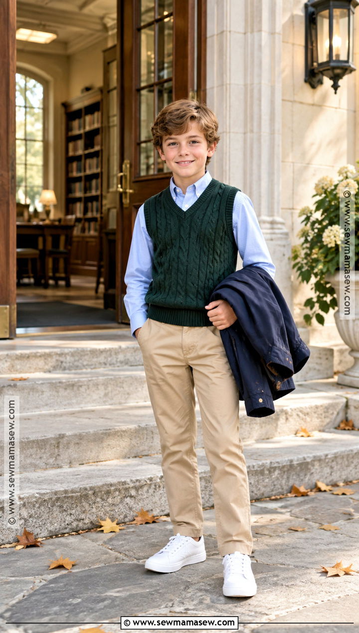 Boys Knit Vest And Oxford Shirt Fall Outfit - 20 boys fall outfits for kids
