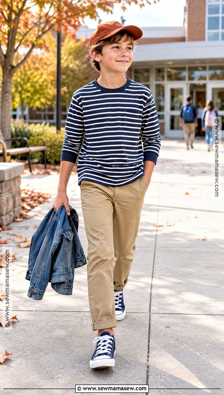 Boys Long Sleeve Tee and Khaki Pants Outfit - 15 Casual Fall Outfits for Boys
