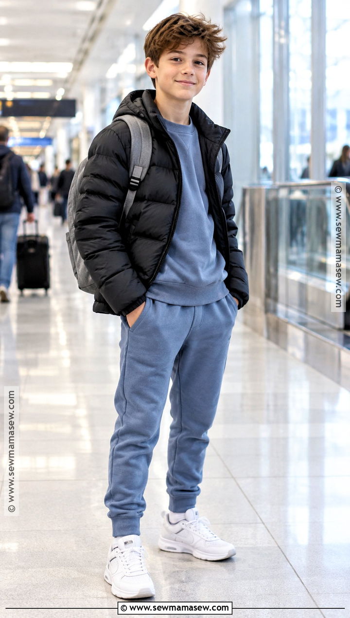Boys Matching Sweatsuit And Puffer Jacket Fall Outfit - 15 boys fall style ideas