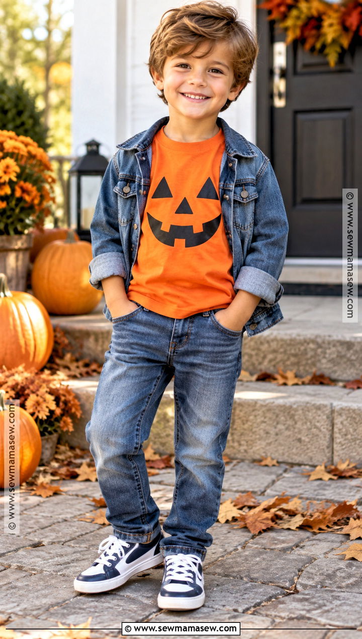 Boys Orange Pumpkin Shirt With Jeans - 15 boys pumpkin shirt ideas