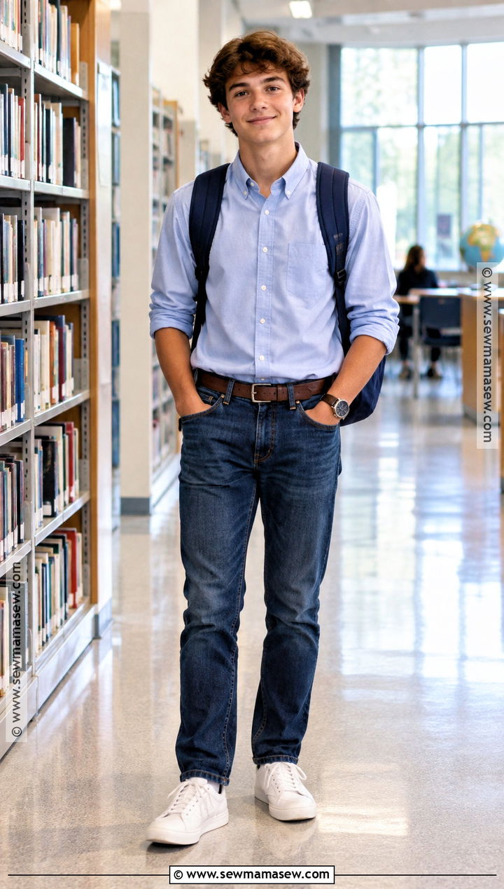 Boys Oxford Shirt And Dark Jeans Outfit - 20 Back To School Outfits for Boys