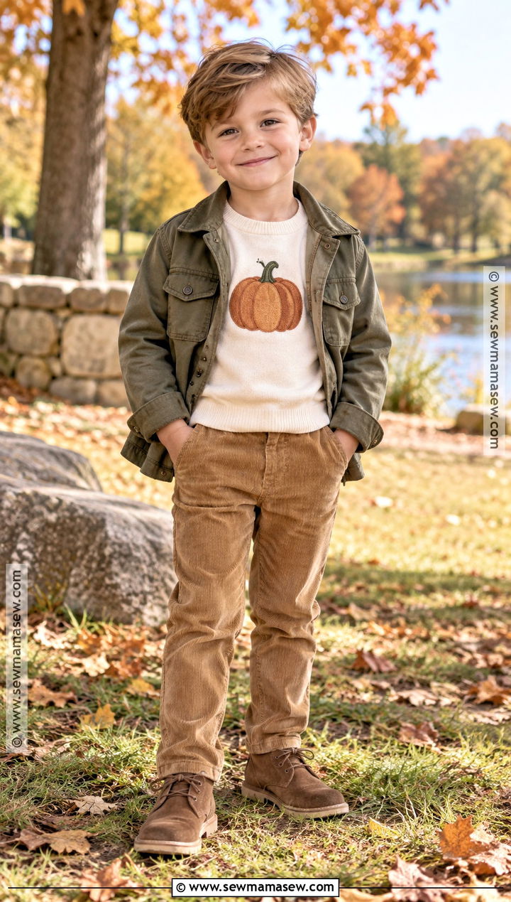 Boys Personalized Pumpkin Shirt With Corduroy Pants - 15 boys pumpkin shirt ideas