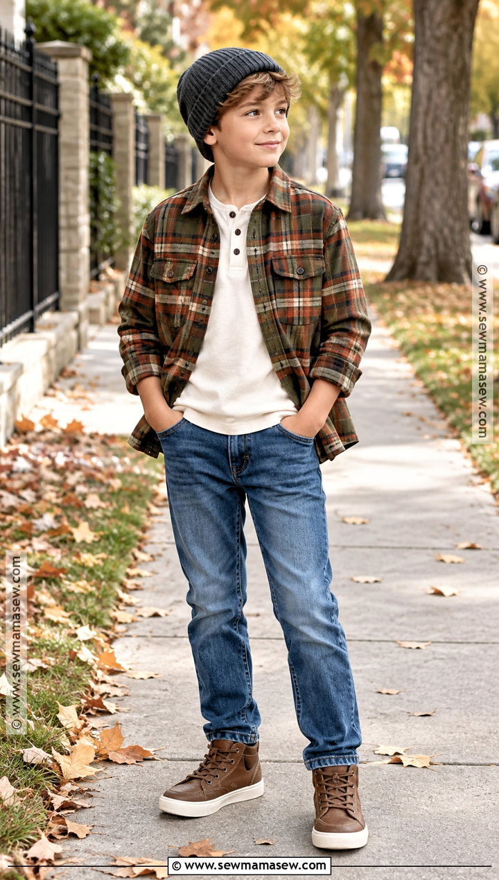 Boys Plaid Overshirt Fall Outfit - 15 boys fall style ideas