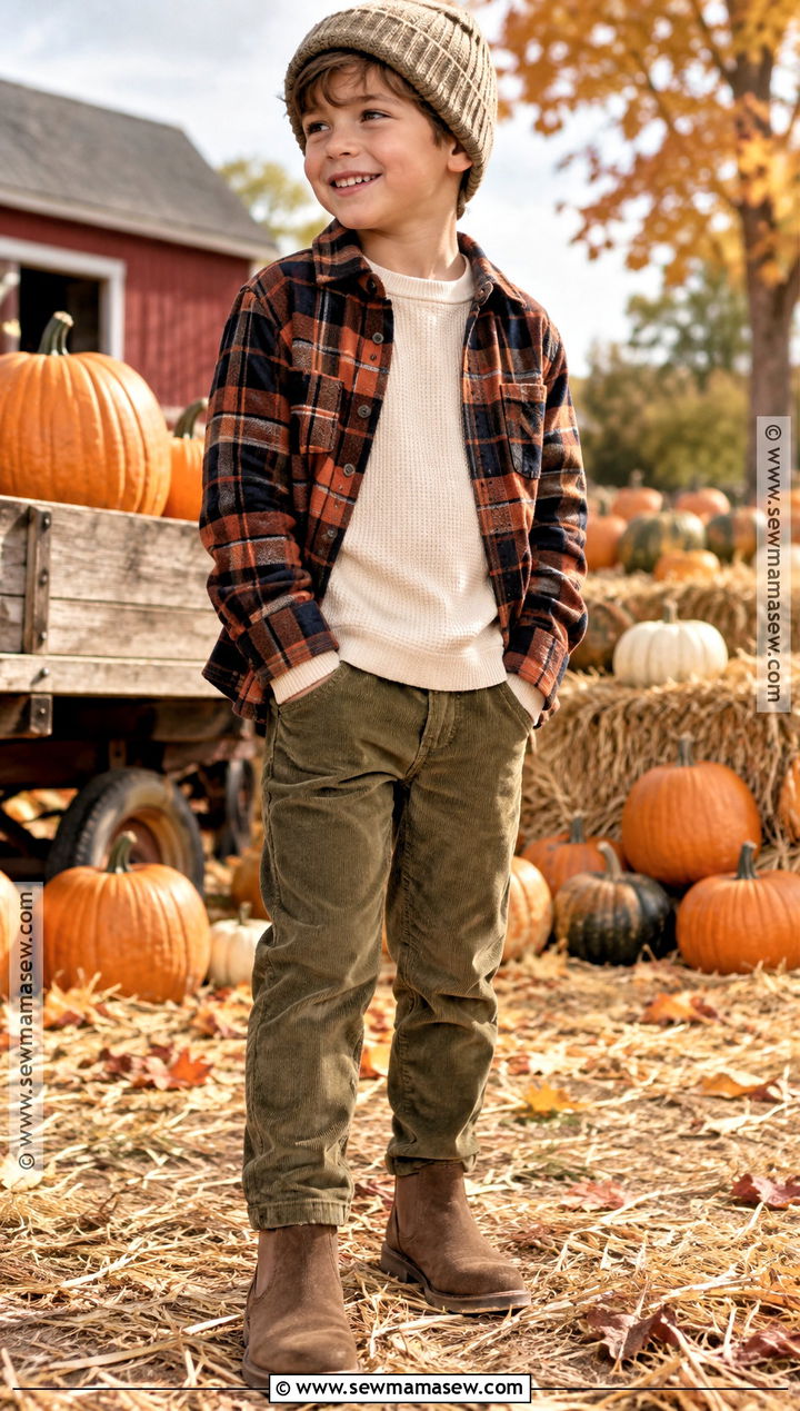 Boys Plaid Overshirt With Corduroy Pants Outfit - 15 boys fall fashion ideas 2026