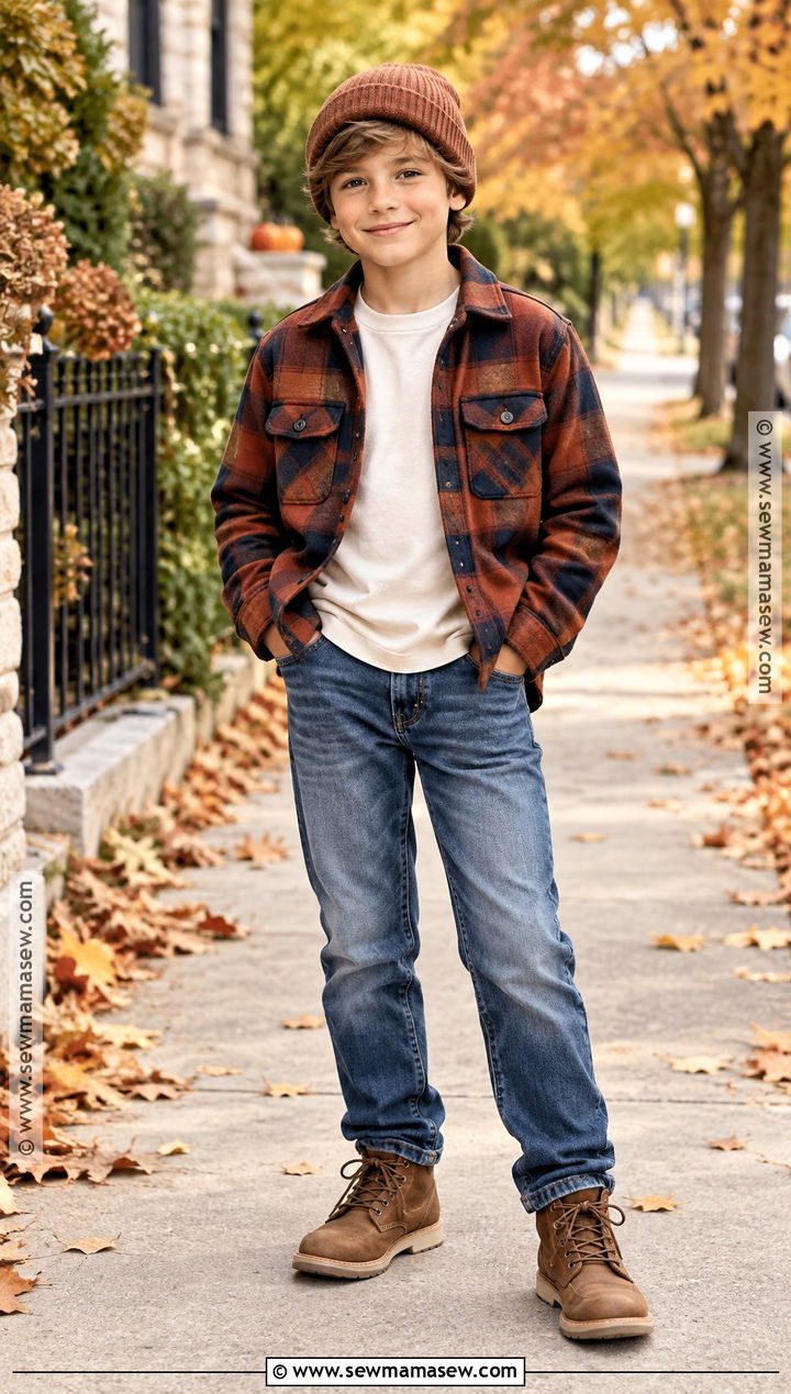 Boys Plaid Shacket And Jeans Fall Outfit - 25 boys fall outfits