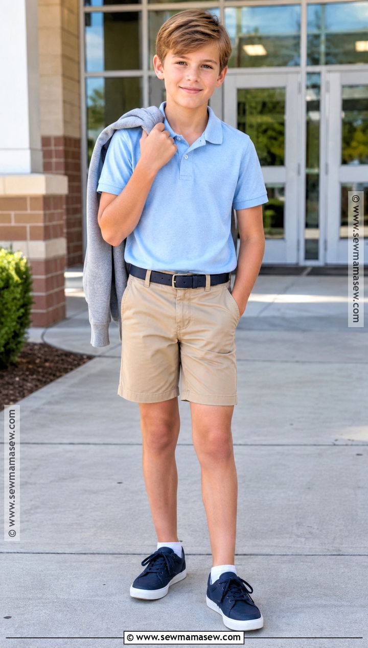 Boys Polo Shirt And Chino Shorts Outfit - 15 boys capsule wardrobe back to school ideas