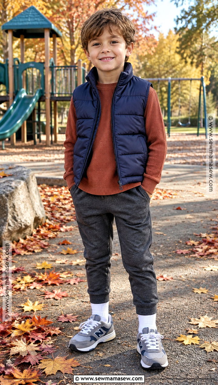 Boys Puffer Vest And Joggers Fall Outfit - 20 boys fall outfits for kids