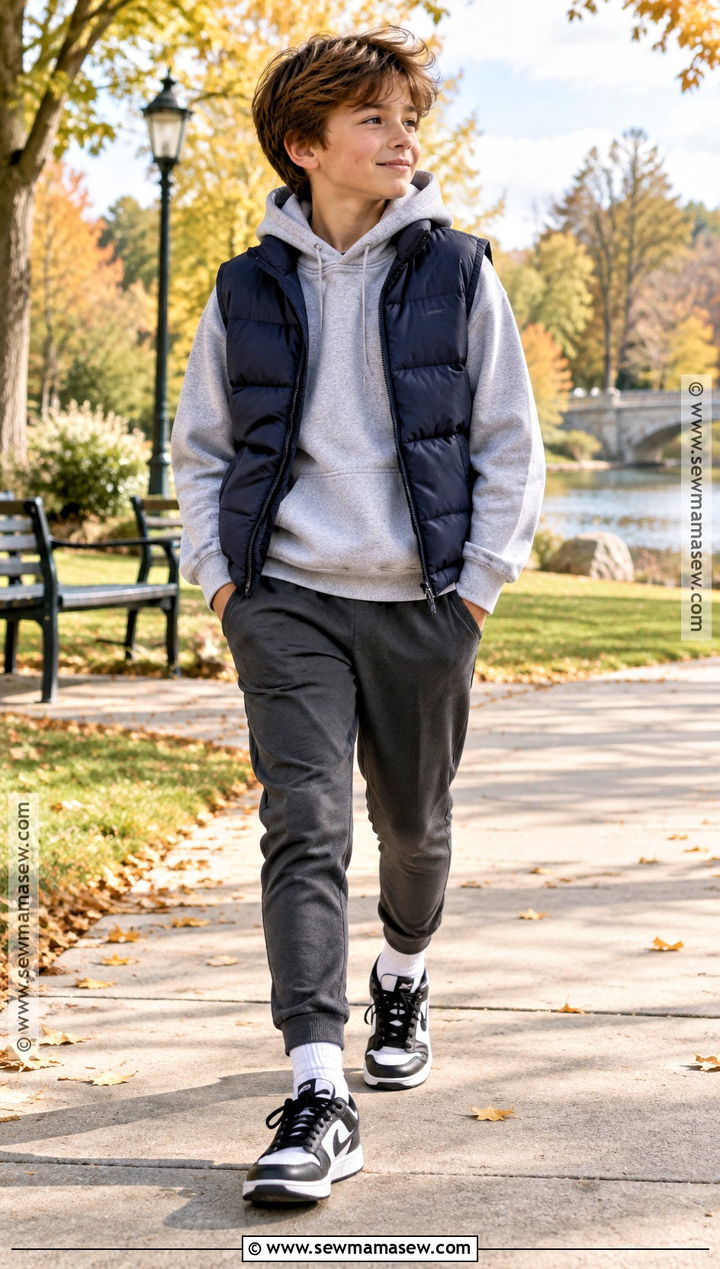Boys Puffer Vest And Joggers Fall Outfit - 25 boys fall outfits