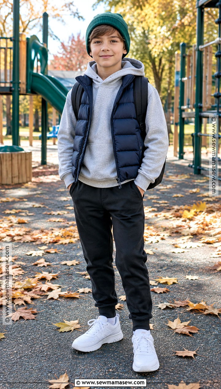 Boys Puffer Vest And Joggers Fall Outfit - 15 boys fall style ideas