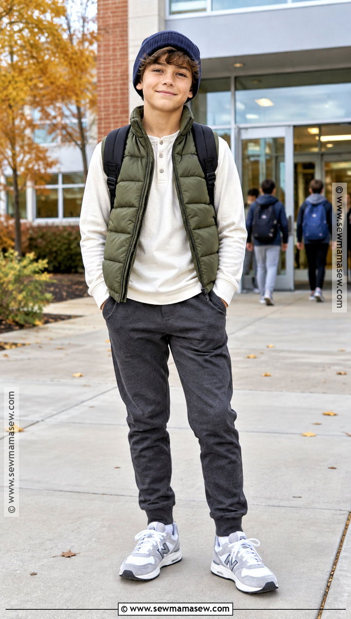 Boys Puffer Vest And Joggers Outfit - 15 boys back to school clothes