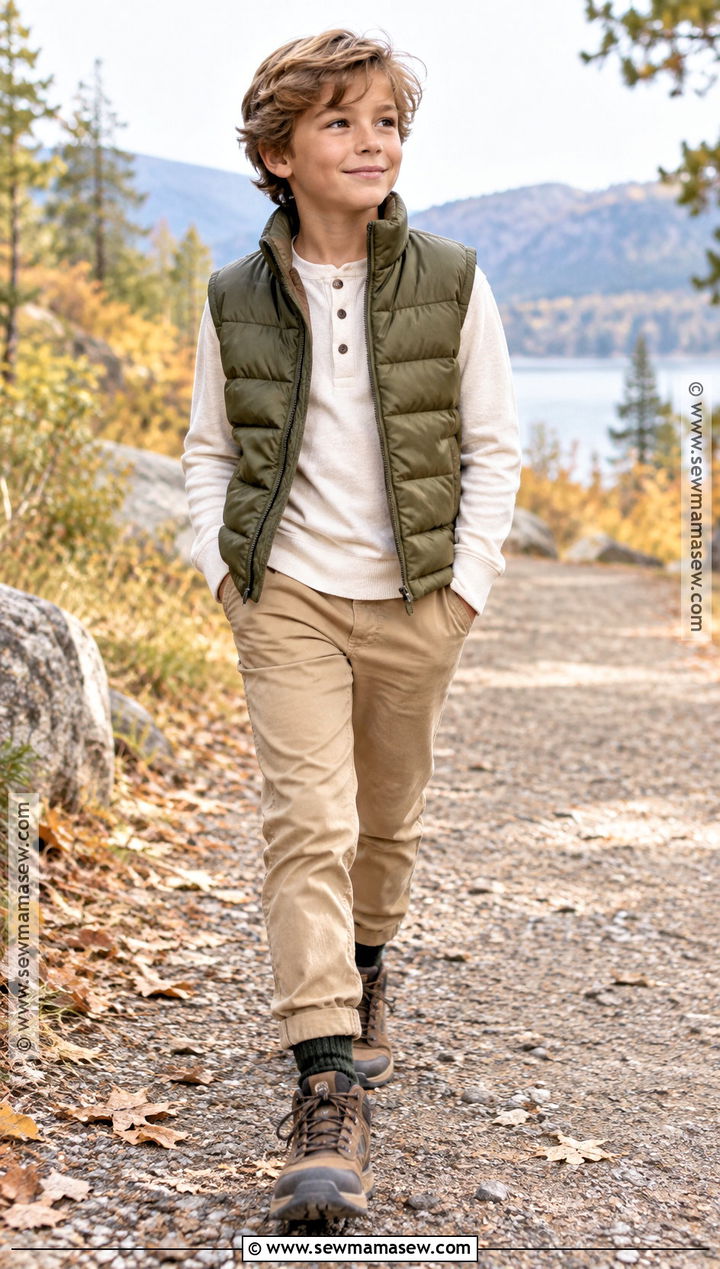 Boys Puffer Vest and Henley Outfit - 15 Casual Fall Outfits for Boys