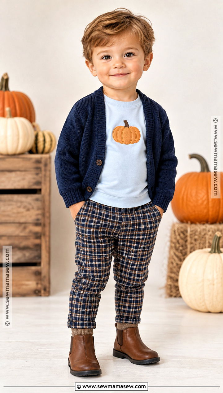 Boys Pumpkin Applique Shirt With Plaid Pants - 15 boys pumpkin shirt ideas