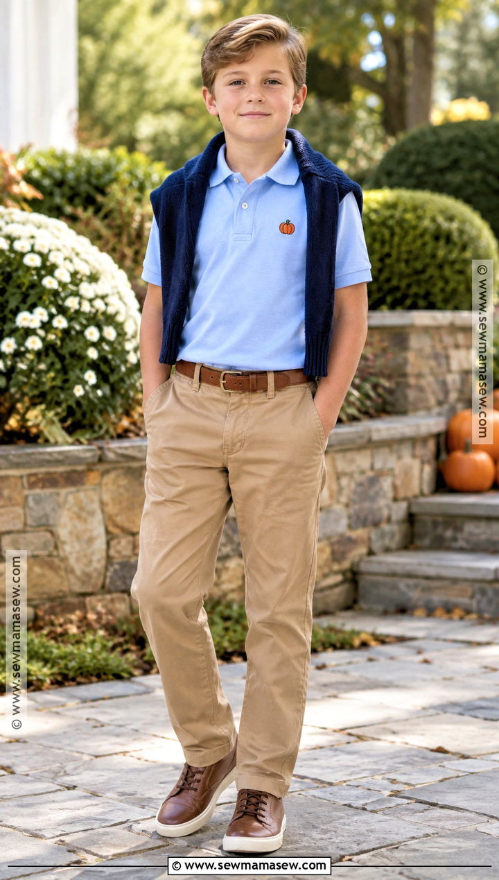 Boys Pumpkin Polo Shirt With Twill Pants - 15 boys pumpkin shirt ideas