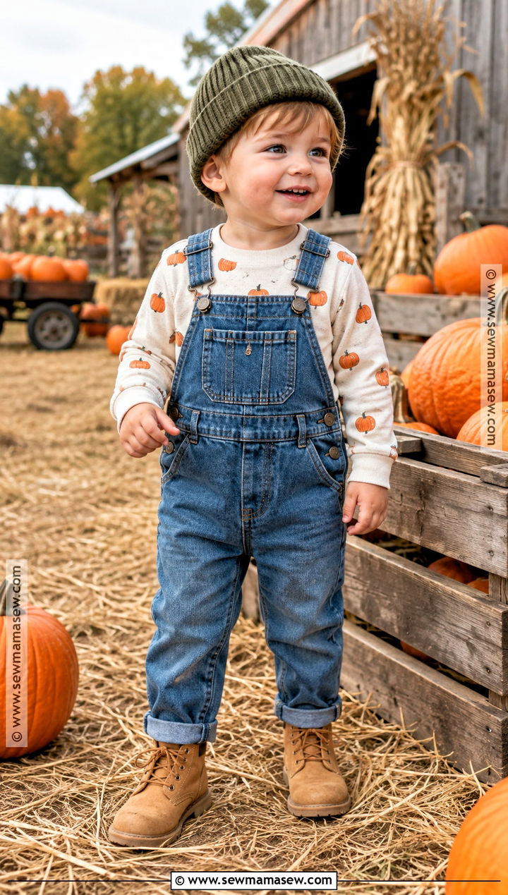 Boys Pumpkin Shirt With Denim Overalls - 15 boys pumpkin shirt ideas