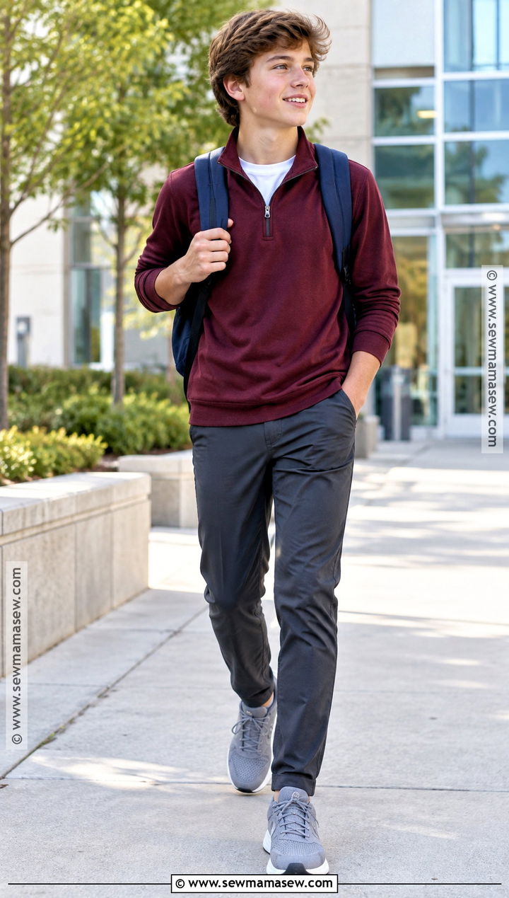 Boys Quarter Zip And Tech Pants Fall Outfit - 15 boys fall style ideas