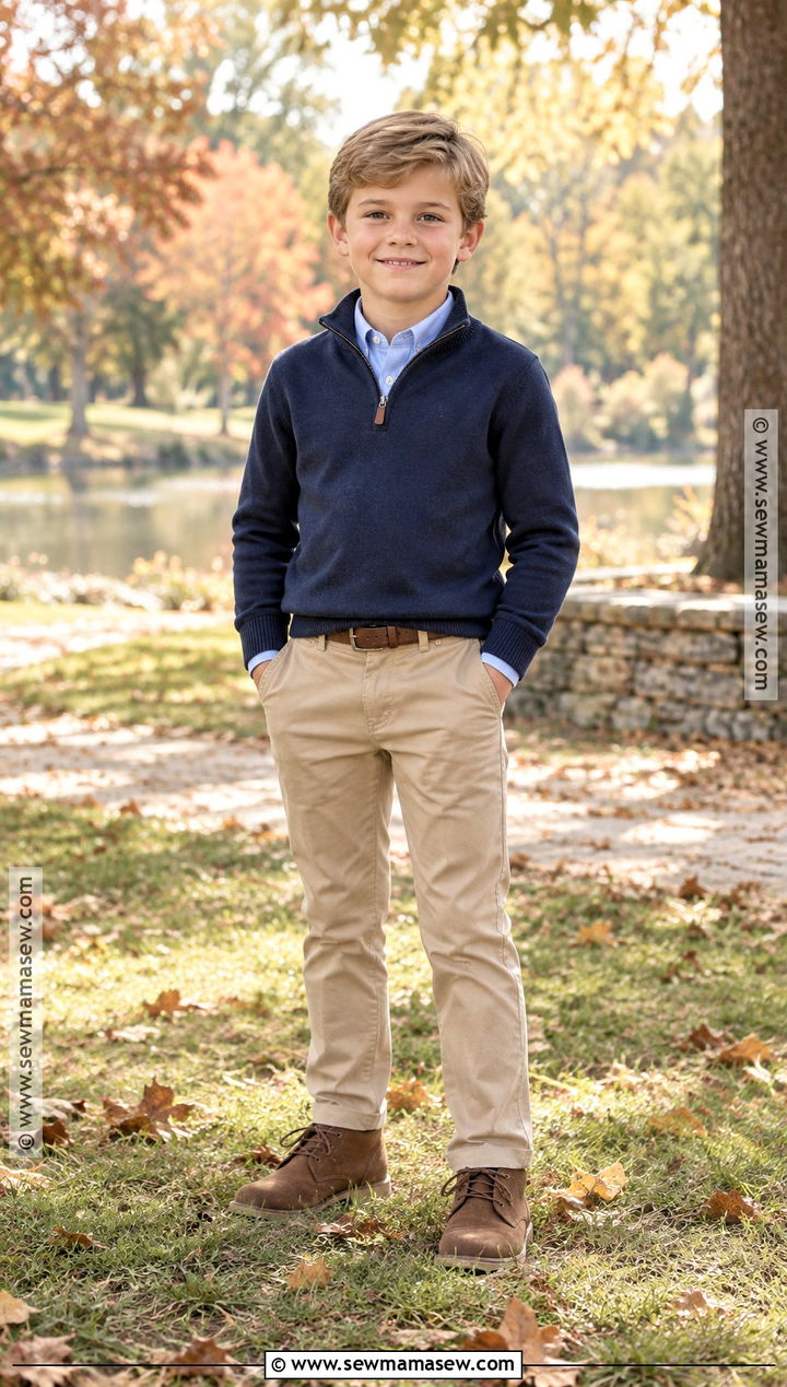 Boys Quarter Zip Sweater And Khakis Fall Outfit - 25 boys fall outfits